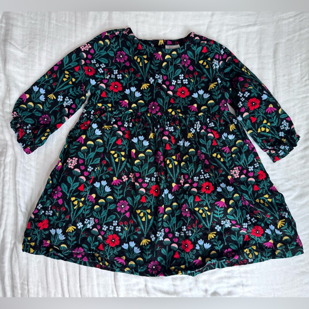 Hanna Andersson Floral Long-Sleeve Dress in festive floral micro cord